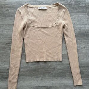 Zara square neck long sleeve sweatshirt Sz S neutral